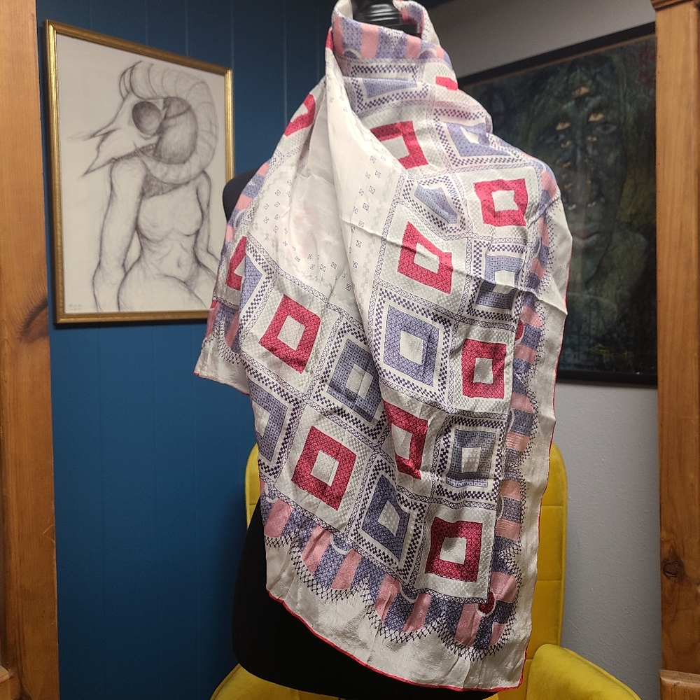 Vintage Silk Geo-print Scarf